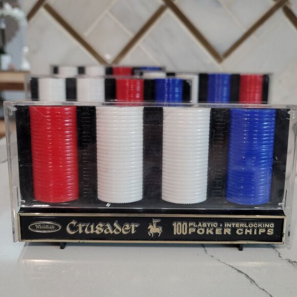 Vintage Mid Century Whitman Crusader Poker Chips W Holder/60s Whitman Poker Chip - Picture 2 of 5